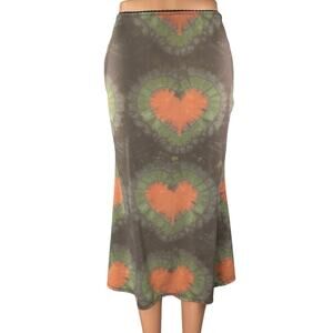 Omighty Women's Multicolor Heart Tie Dye High Waisted Midi Slip Skirt Size S